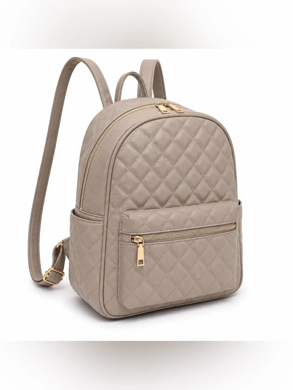 Taupe Quilted Vegan Leather Backpack Gold Hardware NWT